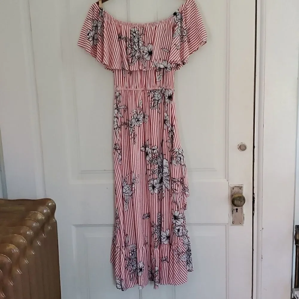 Before You Ruffled Striped Floral High Low Dress - Picture 6 of 8